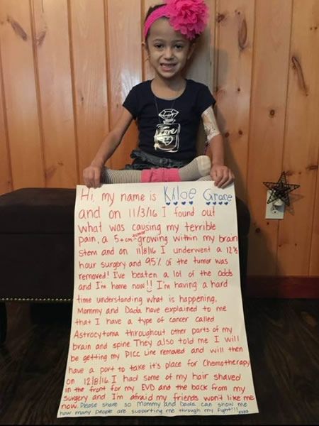 Girl holding large holiday wish letter