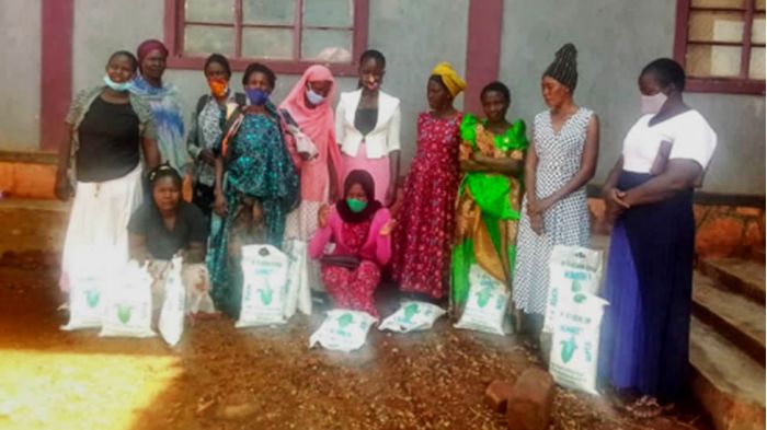 Group with bags of food
